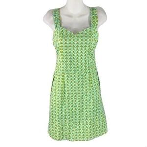 Dayton K green print ruffle cross back strap dress Small S SS14